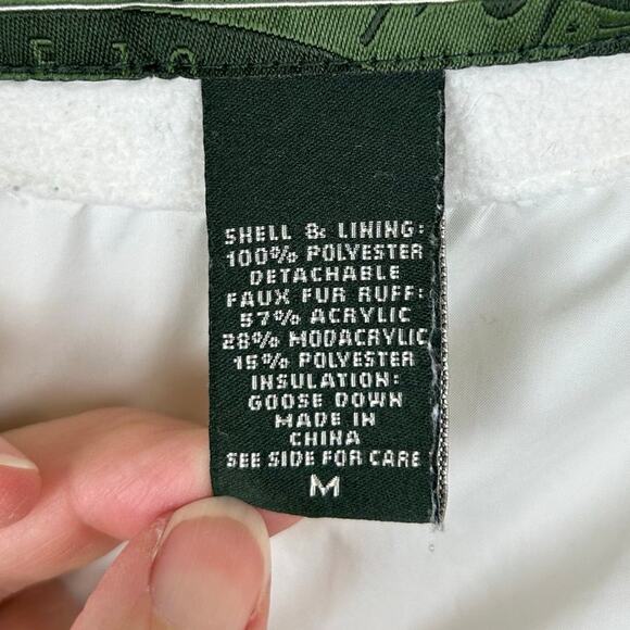 Eddie Bauer Womens Goose Down Parka Size M White Hood Insulated Long Winter Coat - Picture 6 of 9